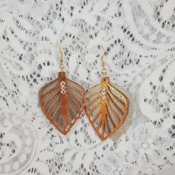 Fall Leaves Faux Leather Textured Earrings - Picture 6 of 9